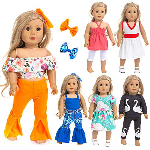 Our Generation Doll Ecore Fun 10 Sets American 18 Inch Doll Clothes and Accessories Doll Outfits Pajamas Dresses Hair Clips and Sunglasses Fit for American Doll My Life Doll